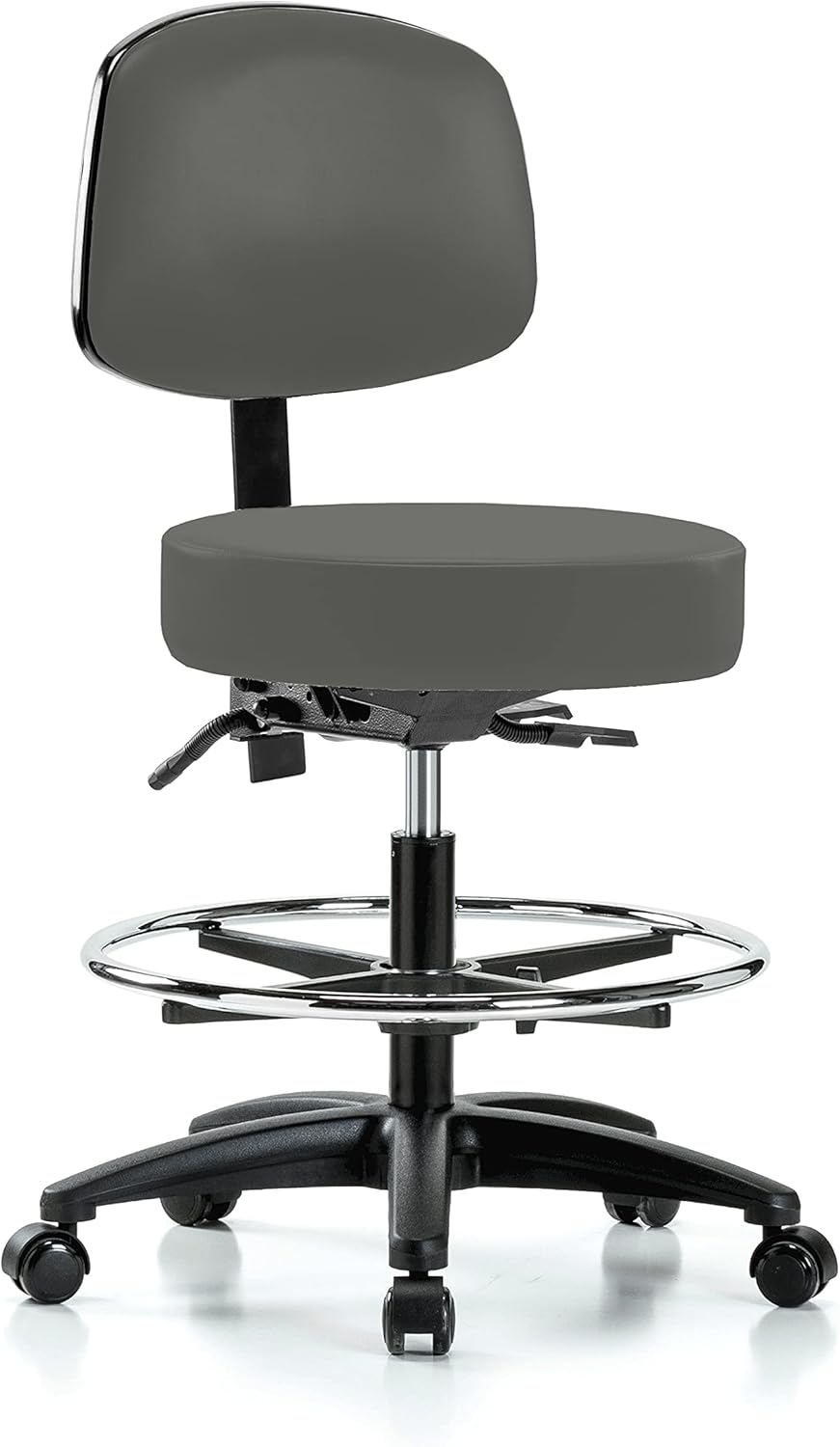 Black Vinyl Rolling Adjustable Doctor's Stool with Back C406384