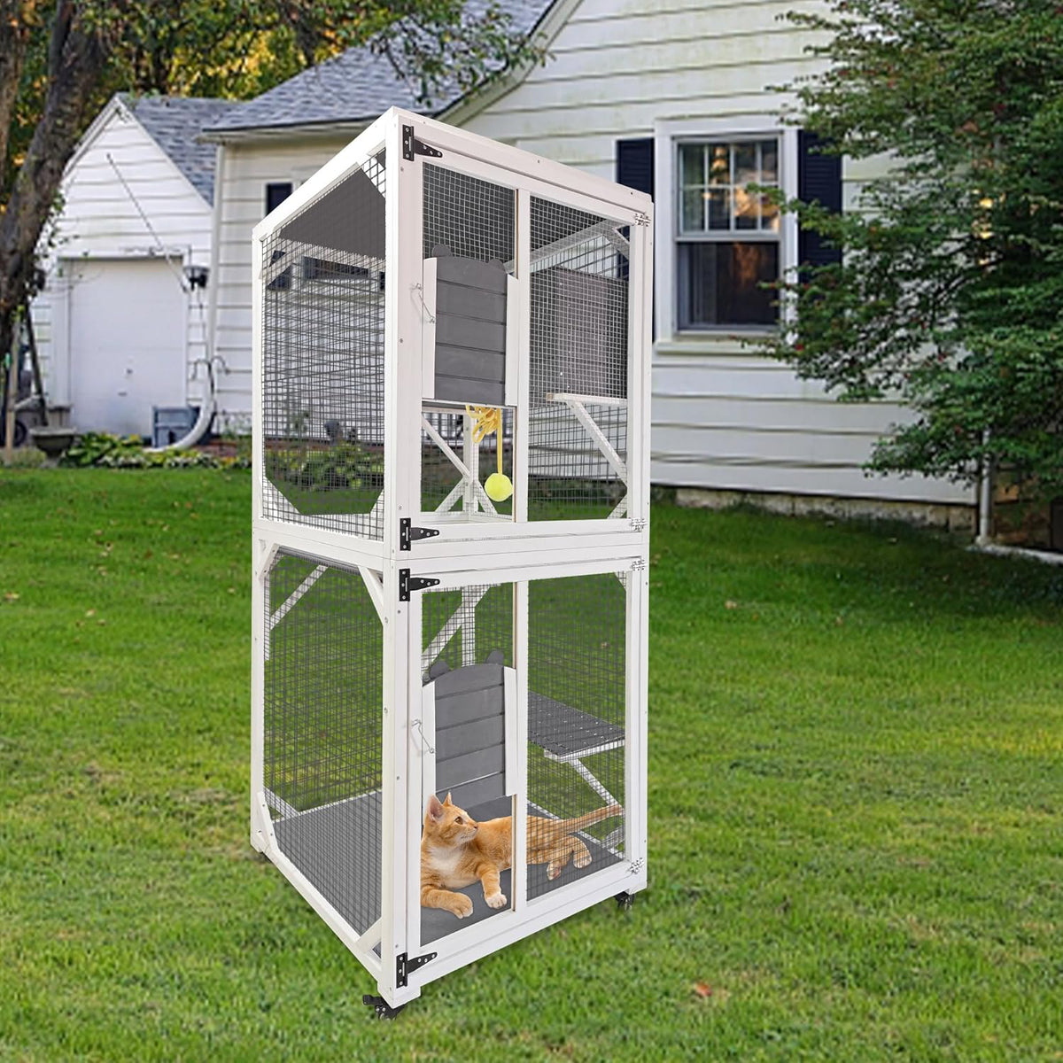 3-Tier Waterproof Cat Cage on Wheels with Windows & Doors R4035