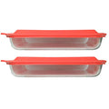 2 Oblong Clear Glass Casserole Baking Dishes with Red Lids A2616