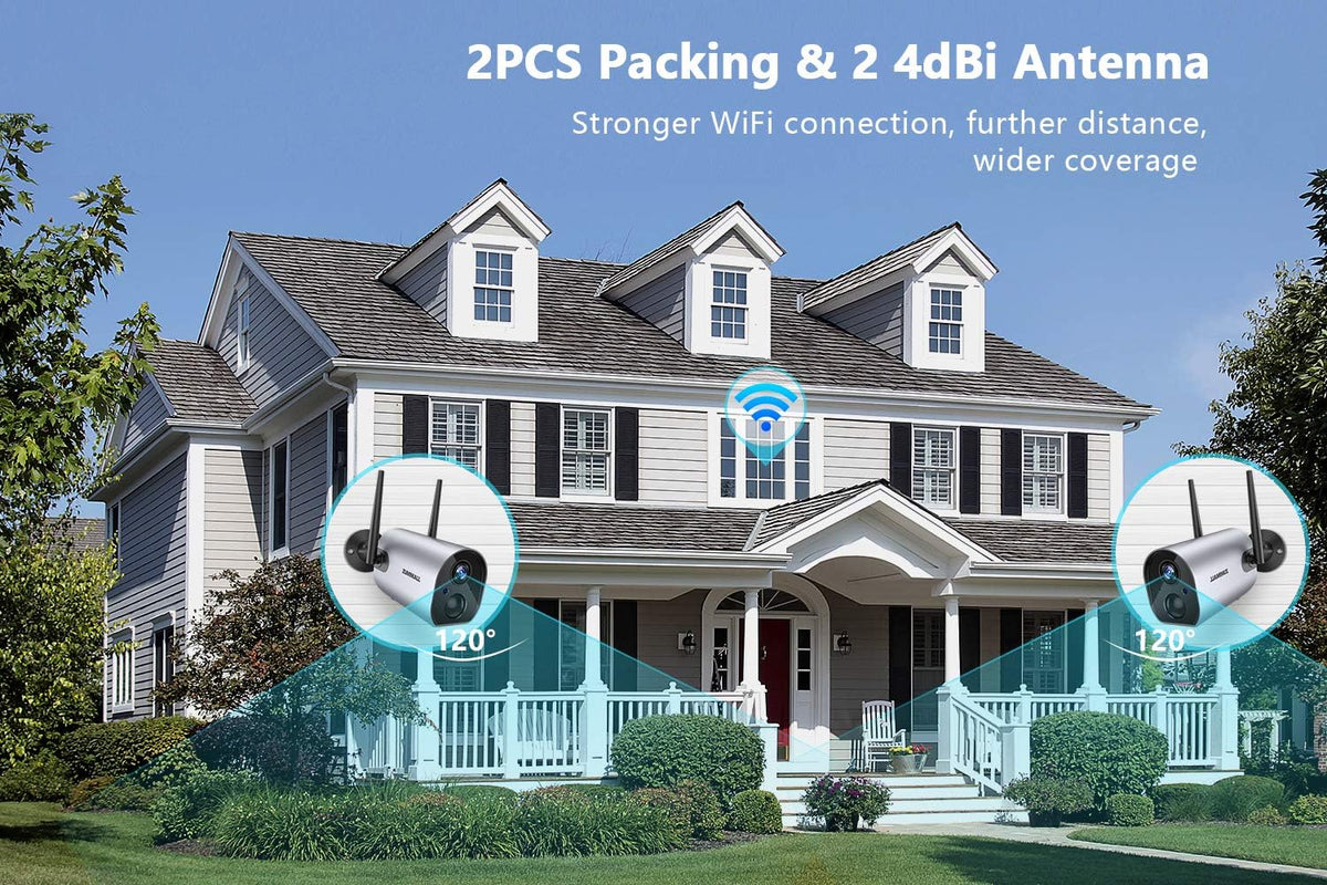 Wireless WiFi Security Camera, Rechargeable Battery Powered, 2PCS C4669