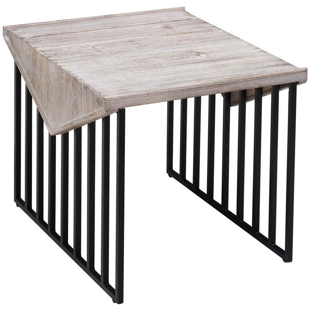 Large Wood Top & Metal Base End Table Set of 2 T6160