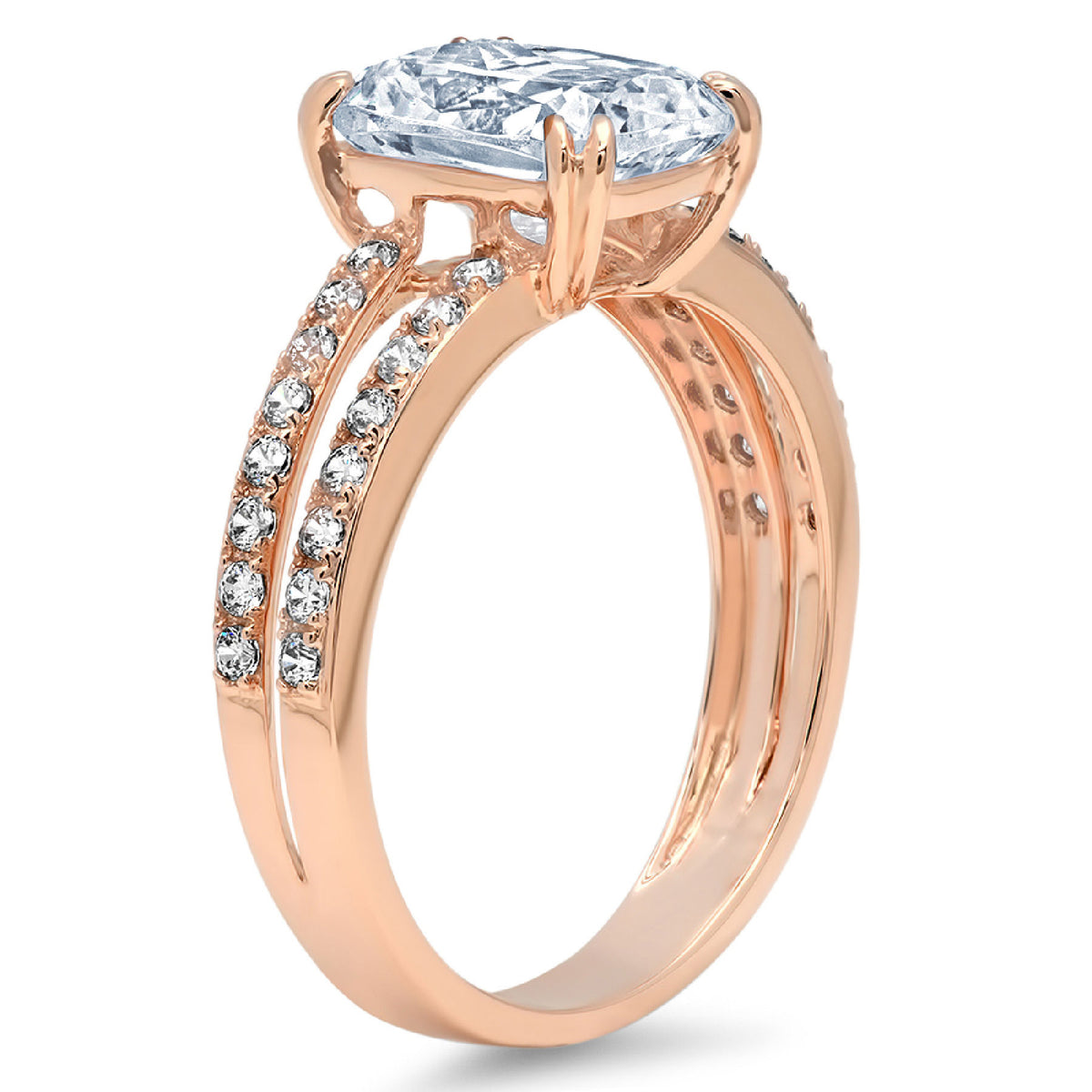18K Rose Gold Solitaire Ring with Accents U70569