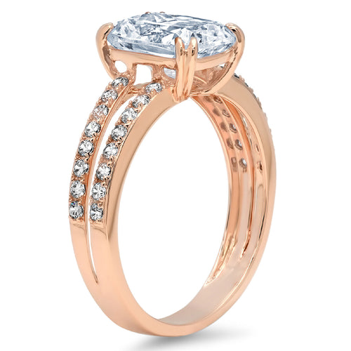 18K Rose Gold Solitaire Ring with Accents U70569