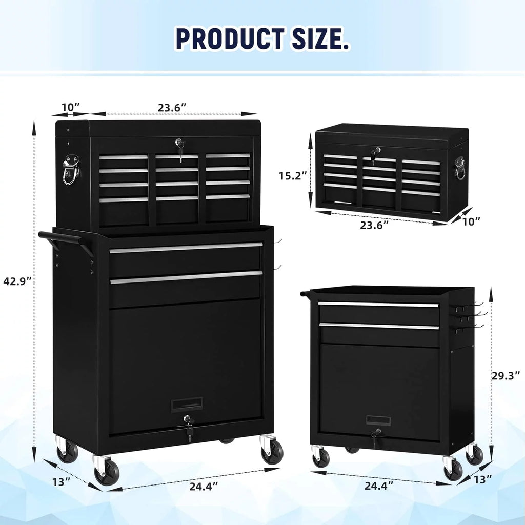 Black 8 Drawer Rolling Metal Tool Chest L15523