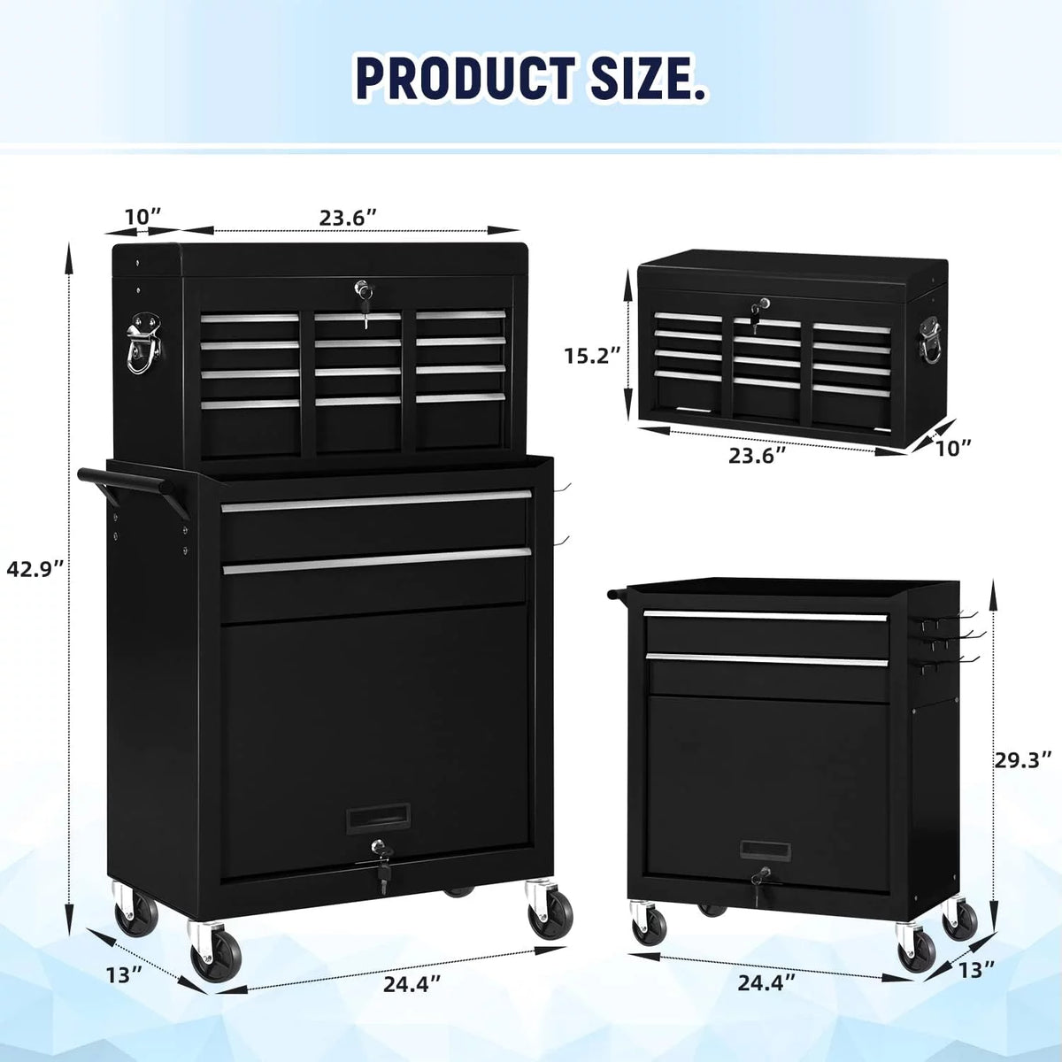 Black 8 Drawer Rolling Metal Tool Chest L15523