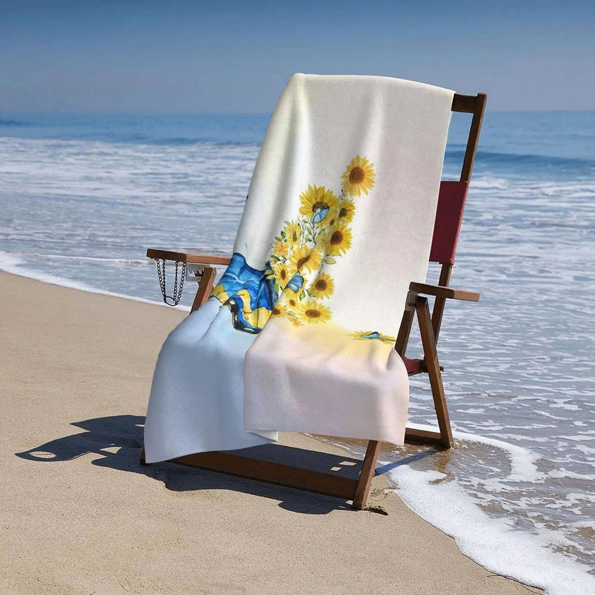 Vintage Watercolor Butterfly Sunflower Towel, 52X32 Absorbent Beach Towel L56205