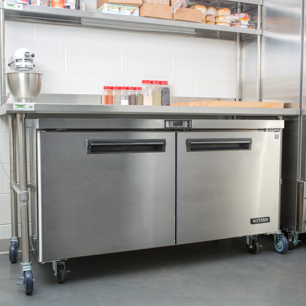 Commercial 2 Door Undercounter Refrigerators, 17 Cu. Ft Side by Side Stainless Steel Worktop Fridge S465