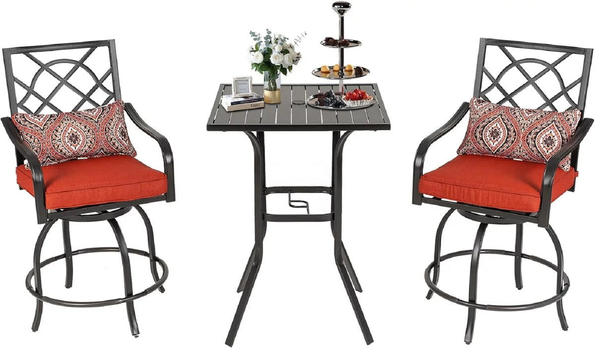 3 Pieces Outdoor Bar Height Bistro Set with Swivel Stools and Table, Black L245