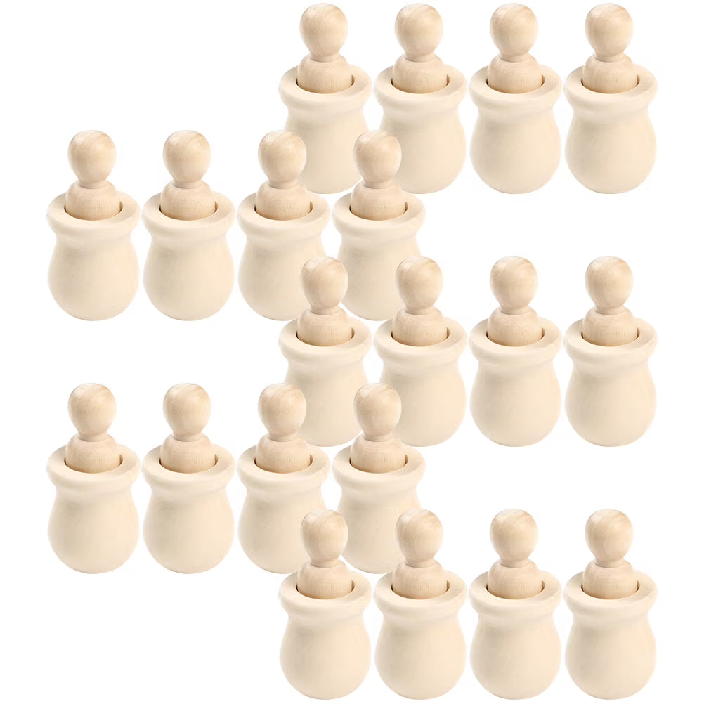 20pcs Unfinished Wood Peg Dolls with Nesting Cases K701285