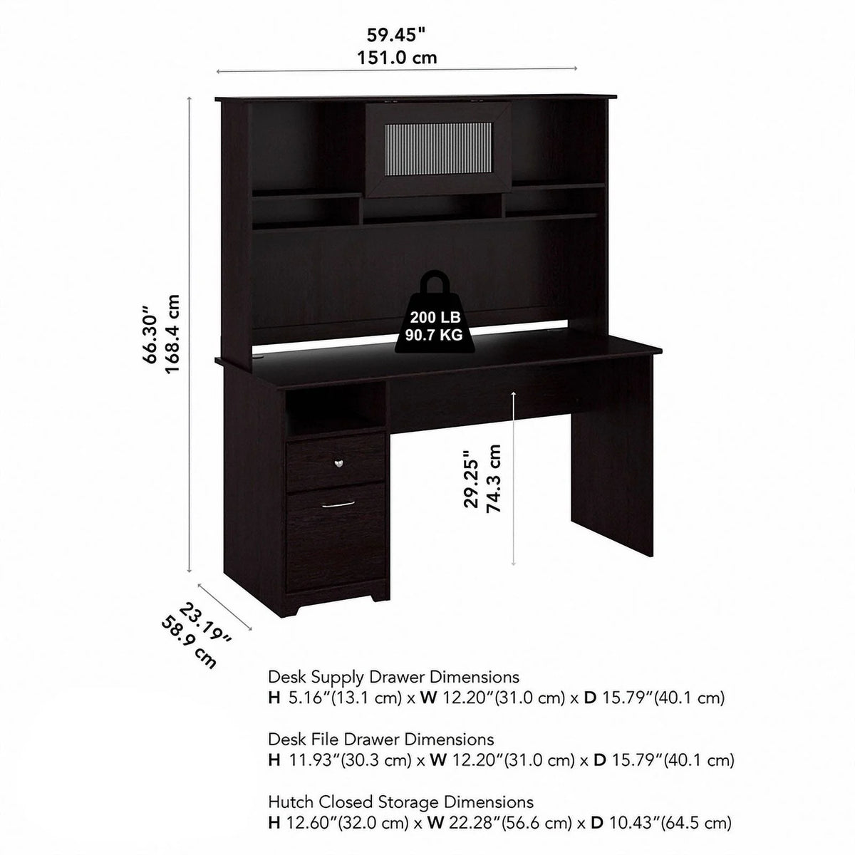 60" Contemporary Wood Desk with Hutch in Espresso Oak Y411