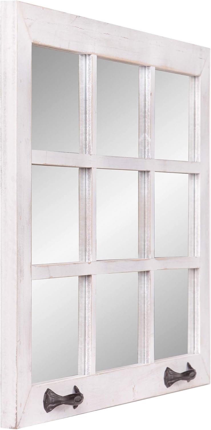 Distressed White Windowpane Wall Accent Mirror Q52305
