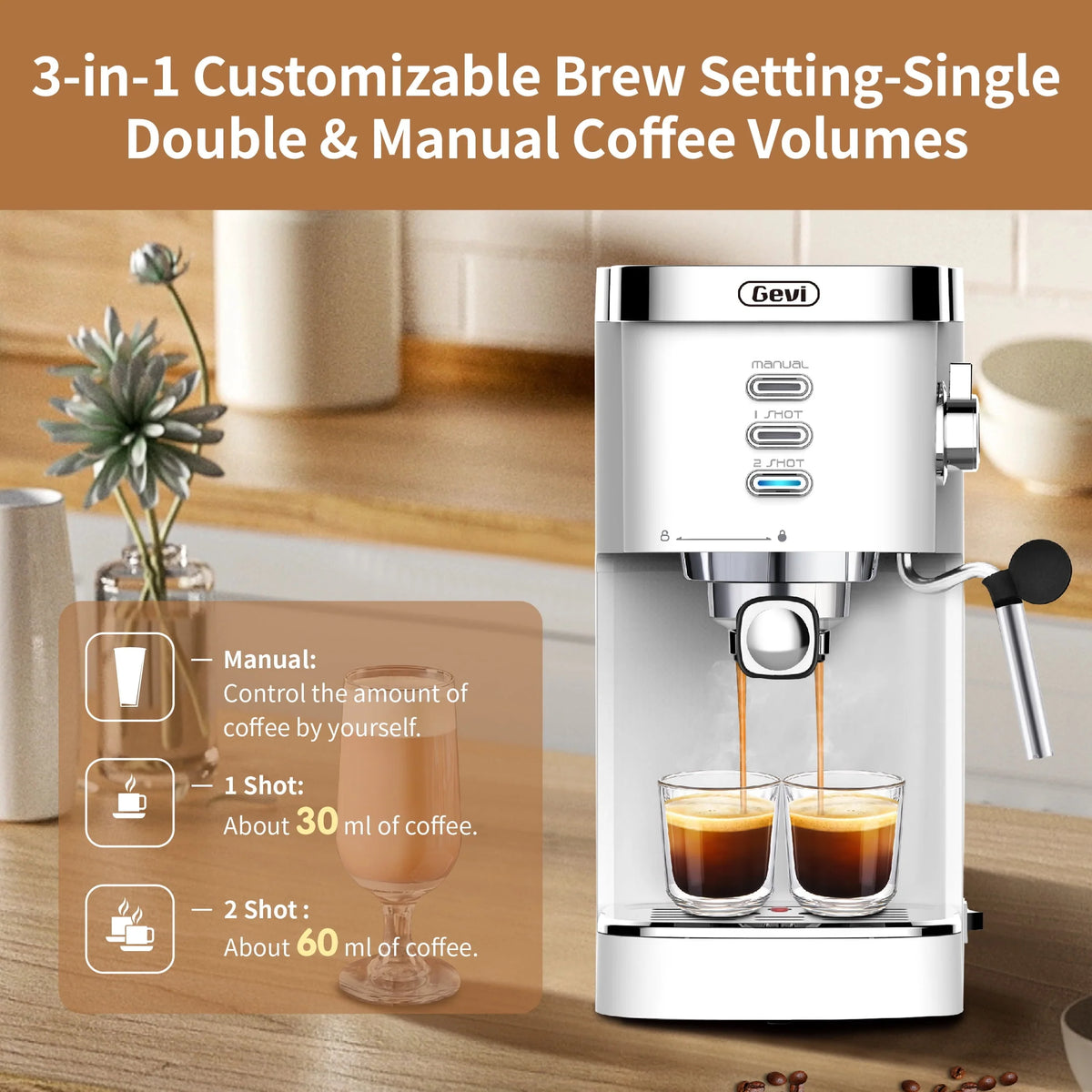 20 Bar Espresso Machine with Milk Frother Wand, 40.58 oz, White Z751611