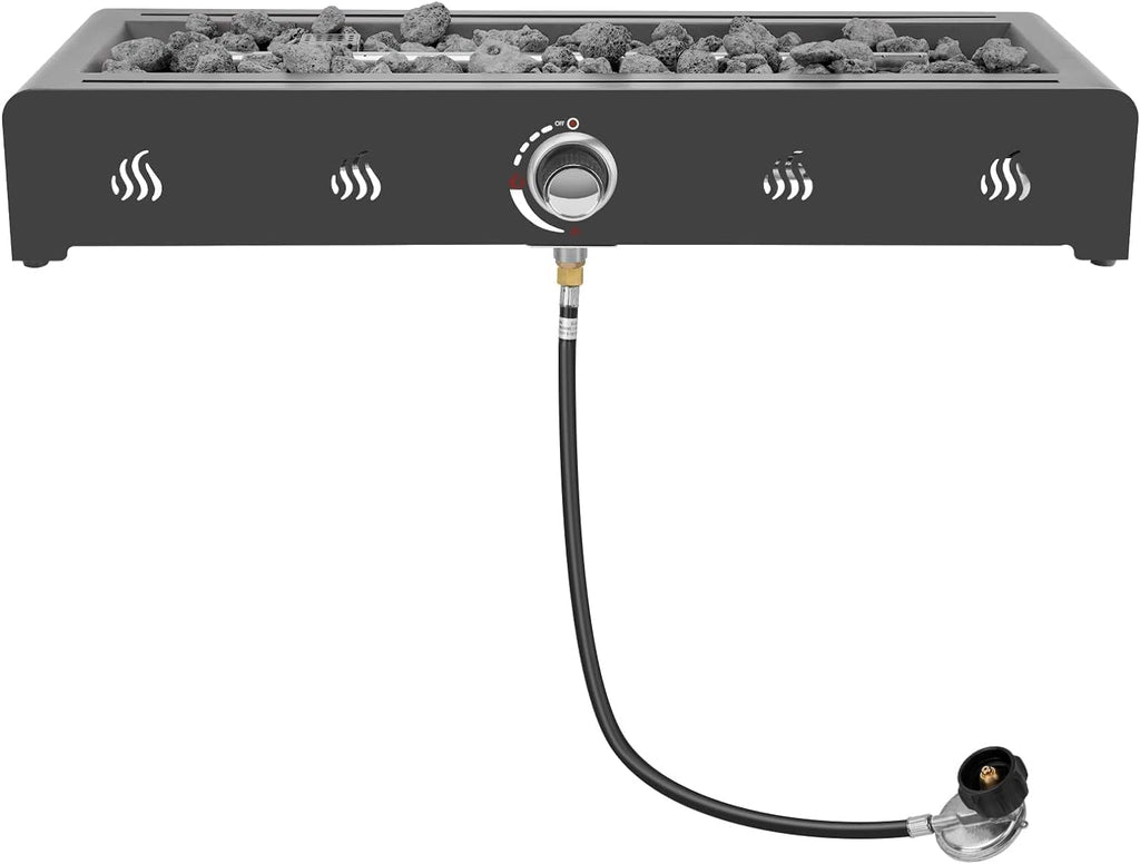 28 Inch Tabletop Gas Fire Pit with Glass Wind Guard and Lava Rock D2745