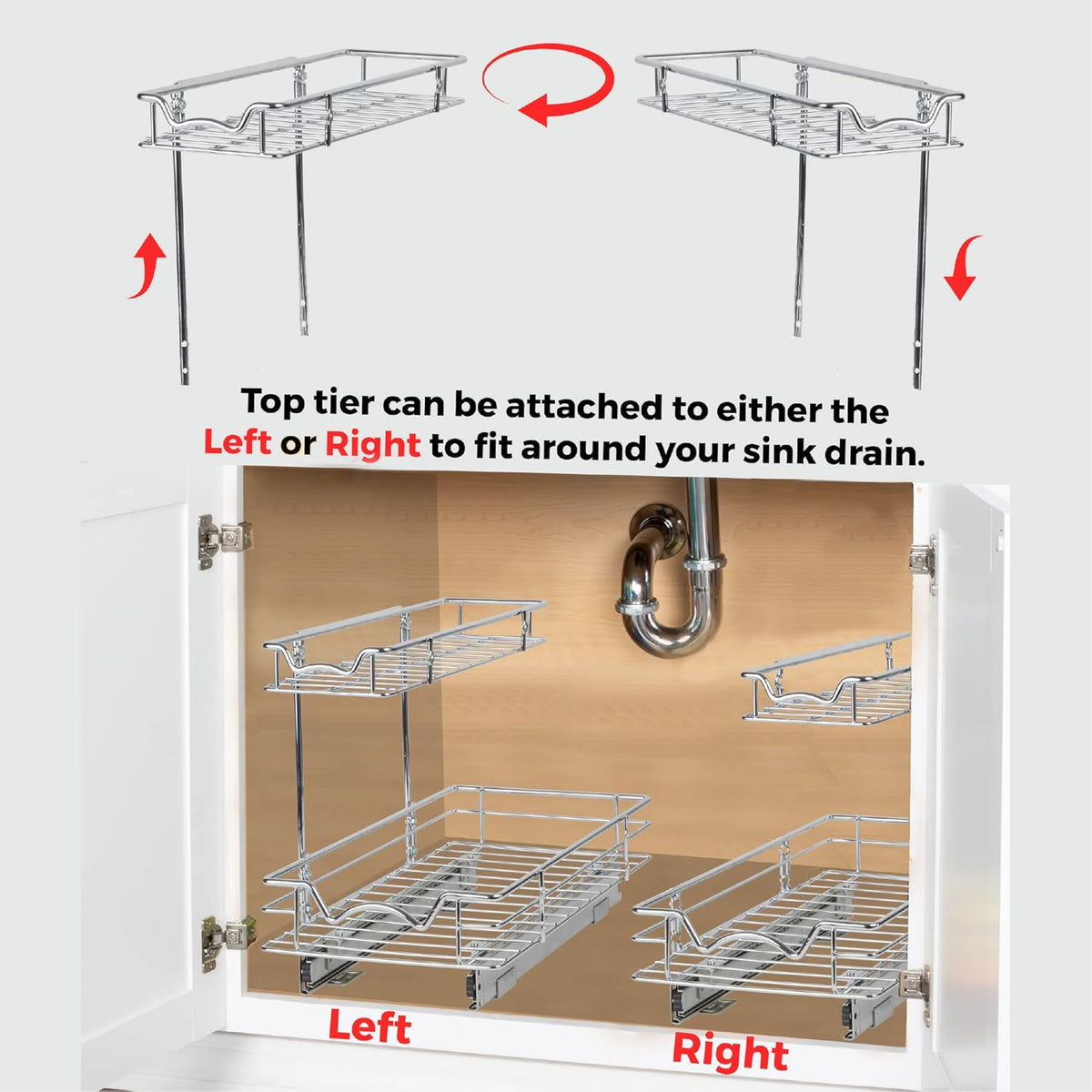 Under Sink Pull-Out Sliding Shelf Organizer, Chrome S723394