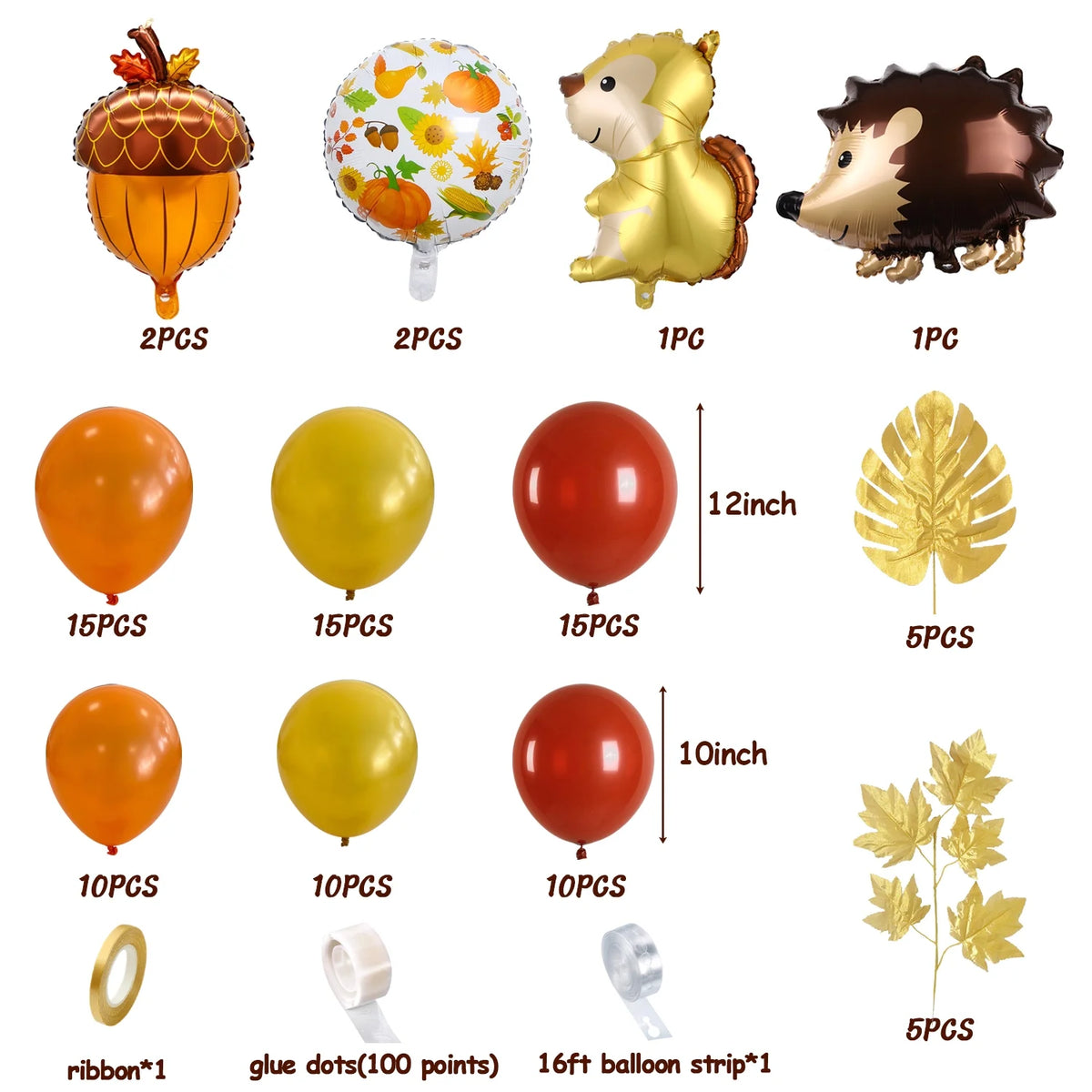 Orange Brown Gold Balloons Arch Garland Kit with Maple Leaves U1286