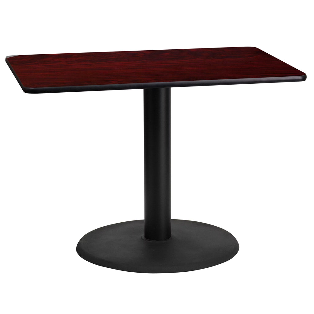 24'' x 42'' Rectangular Mahogany Laminate Table Top with Round Table Height Base N449