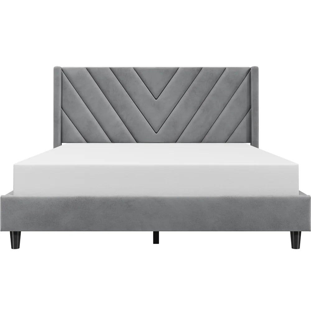 Queen Upholstered Platform Bed with Slat Support I197
