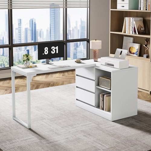 L-Shaped Computer Desk with Drawers and Shelves D398