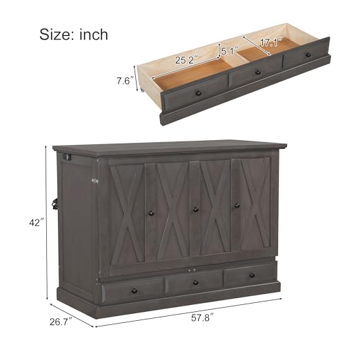 Queen Size Murphy Bed Cabinet with Charging Station and Storage Drawer B686645