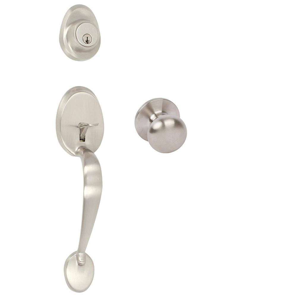 Double Cylinder Keyed Entry Handleset with Interior Knob or Lever Satin Nickel V434342