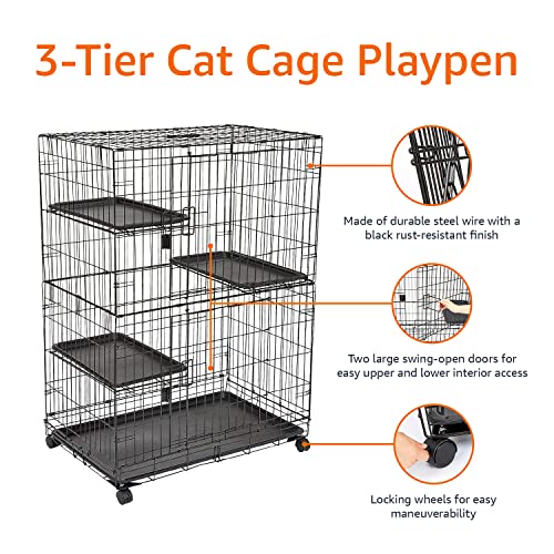 Large 3-Tier Black Cat Cage Playpen K390181