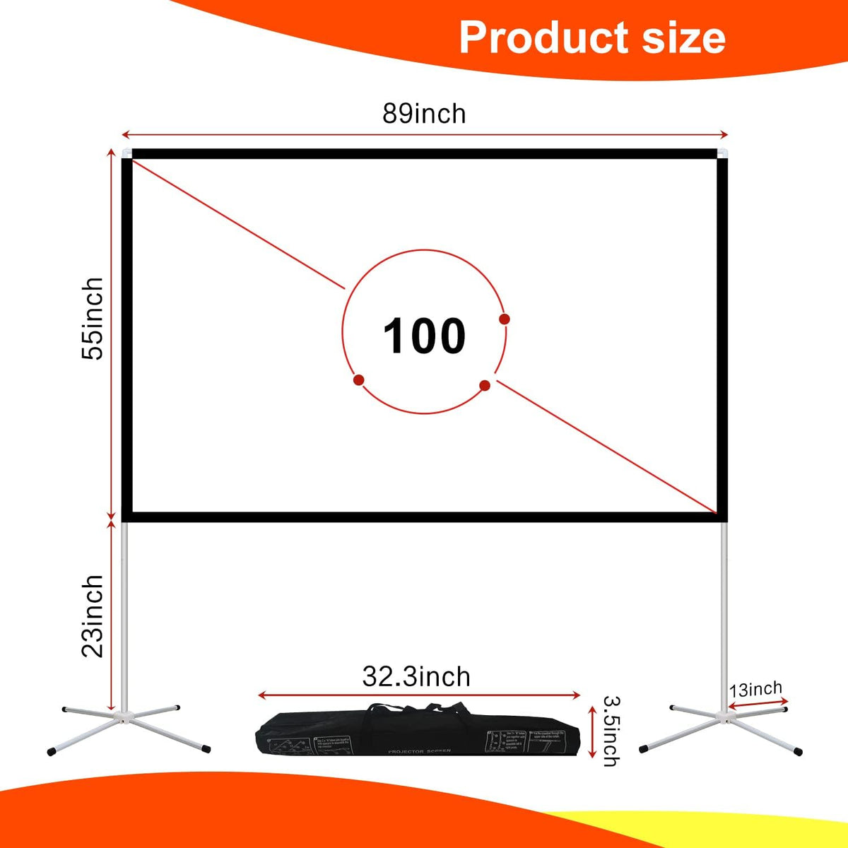 100 Inch Foldable Projector Screen with Stand and Carry Bag N259