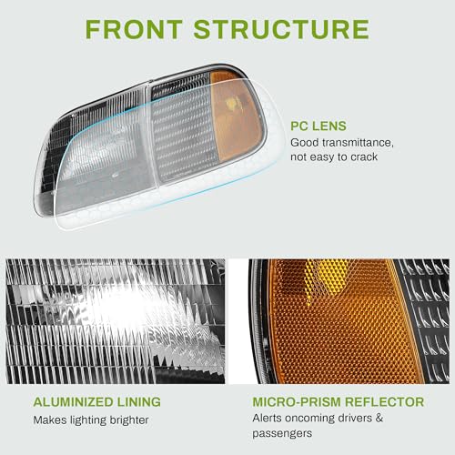 LED Tube Headlights Assembly with Black Housing Clear Reflector Pair R26612