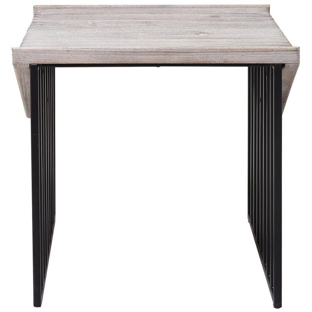 Large Wood Top & Metal Base End Table Set of 2 T6160