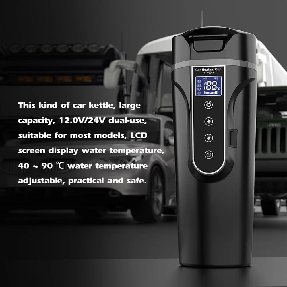 12V 24V Heated Water Cup Electric Kettle LCD Display N42829