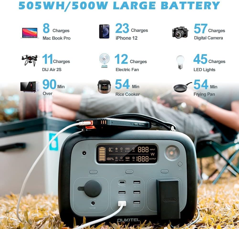 Portable Power Station 505Wh 500W AC Outlet E6148