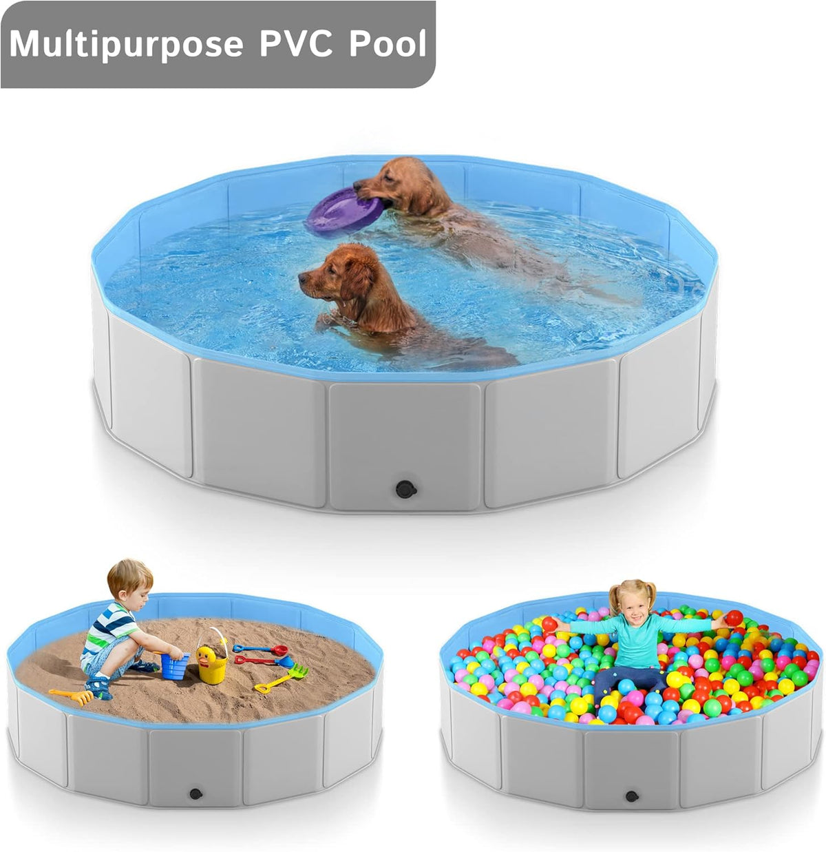 Foldable Collapsible Hard Plastic PVC Dog Pool 71 Inches U489936