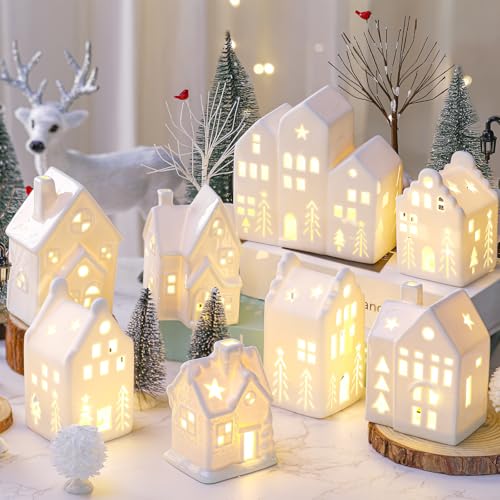 26 Pcs Ceramic Christmas Village Set with LED Houses Z48344