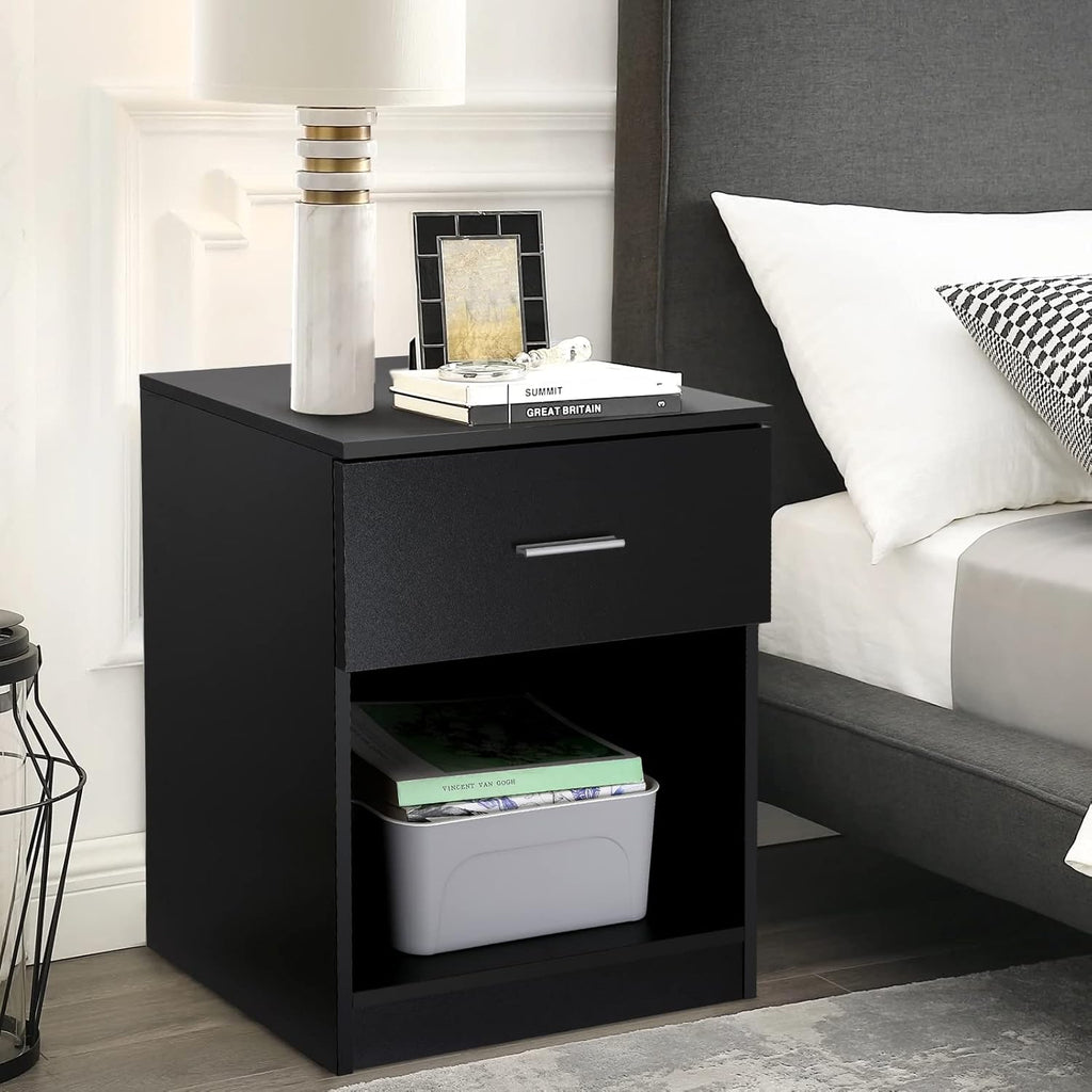 Black Nightstand with 1 Drawer and Shelf G423