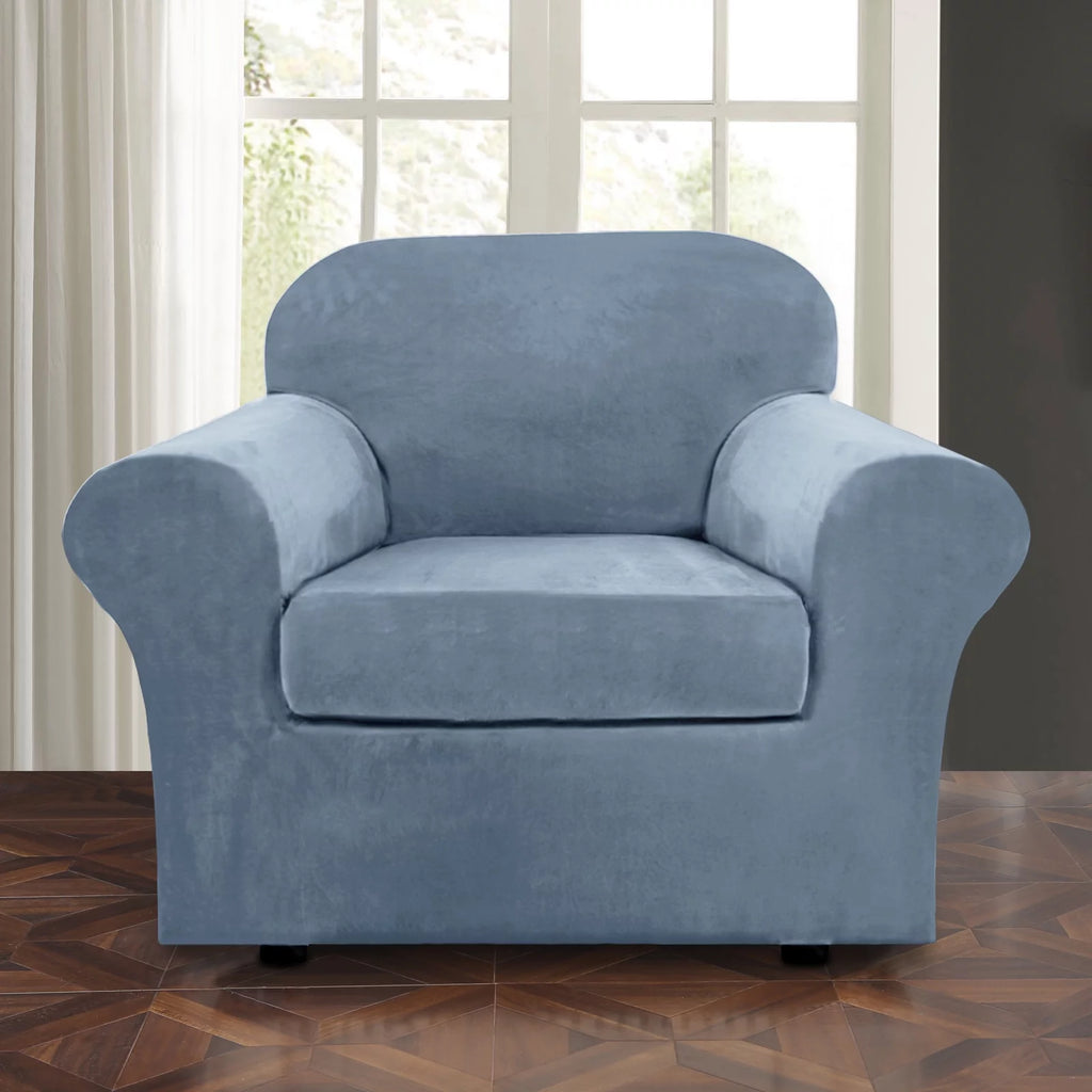 Velvet Plush Sofa Covers Gray Blue 3-Seater N33368