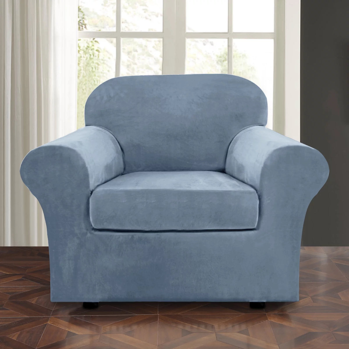 Velvet Plush Sofa Covers Gray Blue 3-Seater N33368