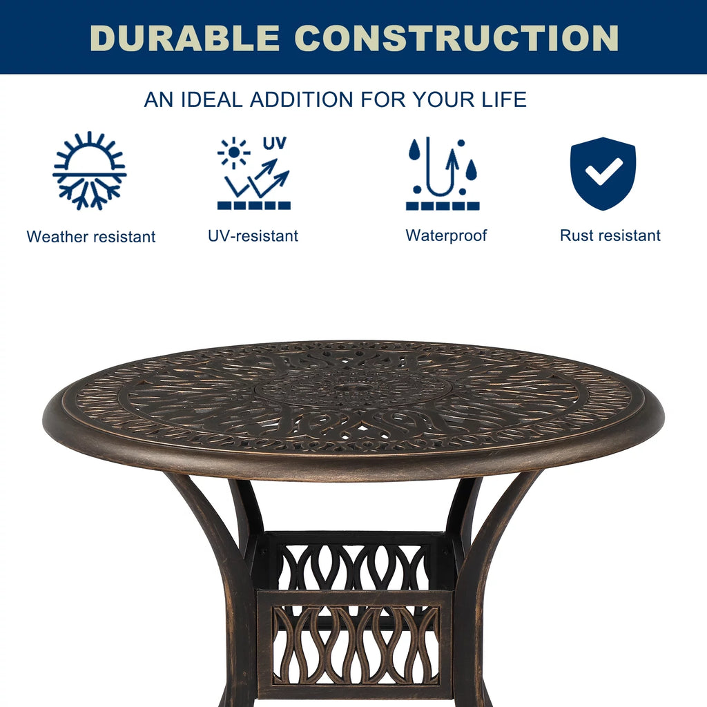 35" Round Cast Aluminum Outdoor Dining Table with Umbrella Hole G321621