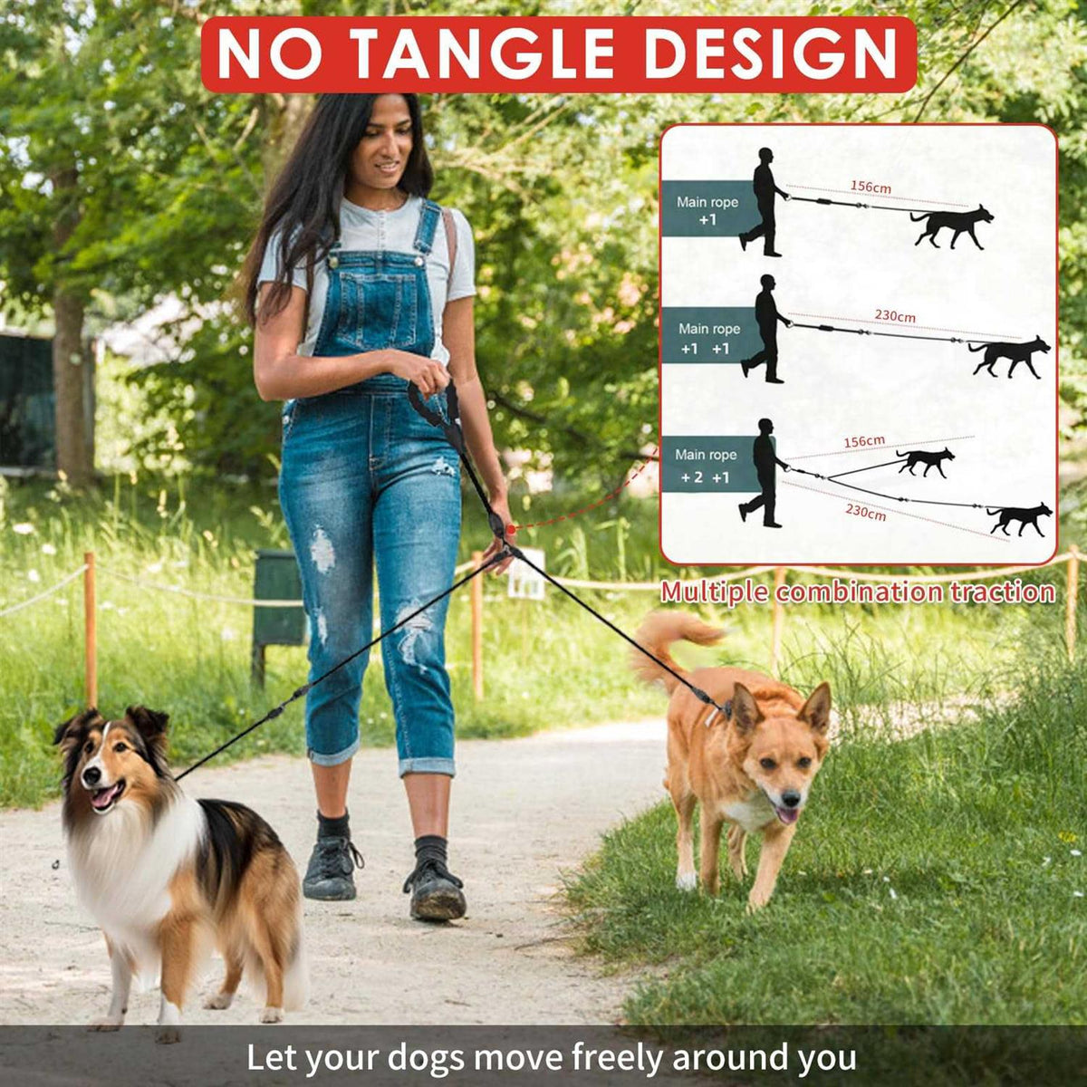 3 Way No Tangle Dog Leash with Padded Handle Y28100