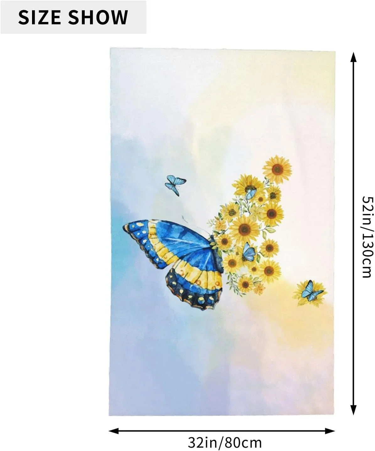 Vintage Watercolor Butterfly Sunflower Towel, 52X32 Absorbent Beach Towel L56205