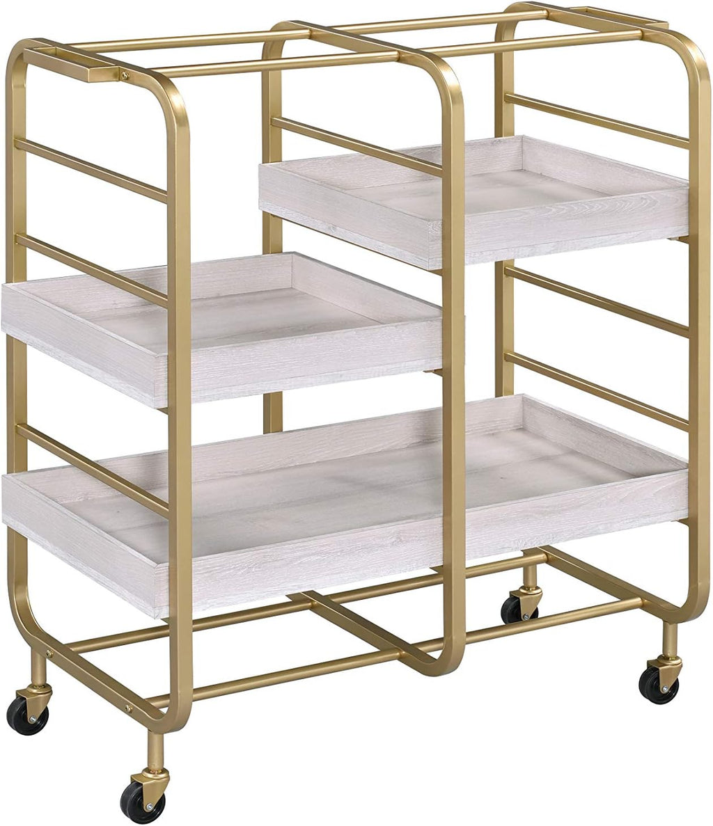Gold & White-Washed Serving Cart I415599