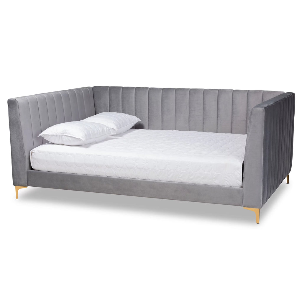 Light Grey Velvet Upholstered Gold Finished Full Daybed Q978628