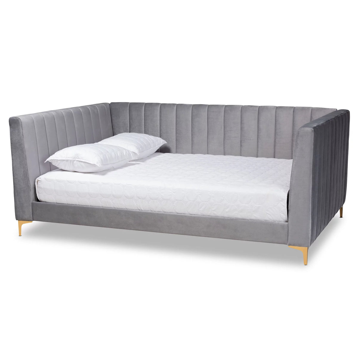 Light Grey Velvet Upholstered Gold Finished Full Daybed Q978628