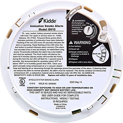 10-Year Battery Powered Smoke Detector with LED Warning Light O927572