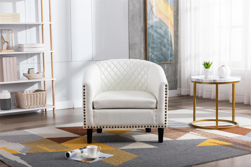 White PU Leather Barrel Club Chair with Solid Wood Legs N4080