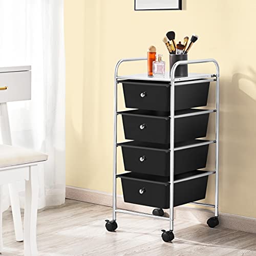 Black 4 Drawer Rolling Plastic Storage Cart U73405