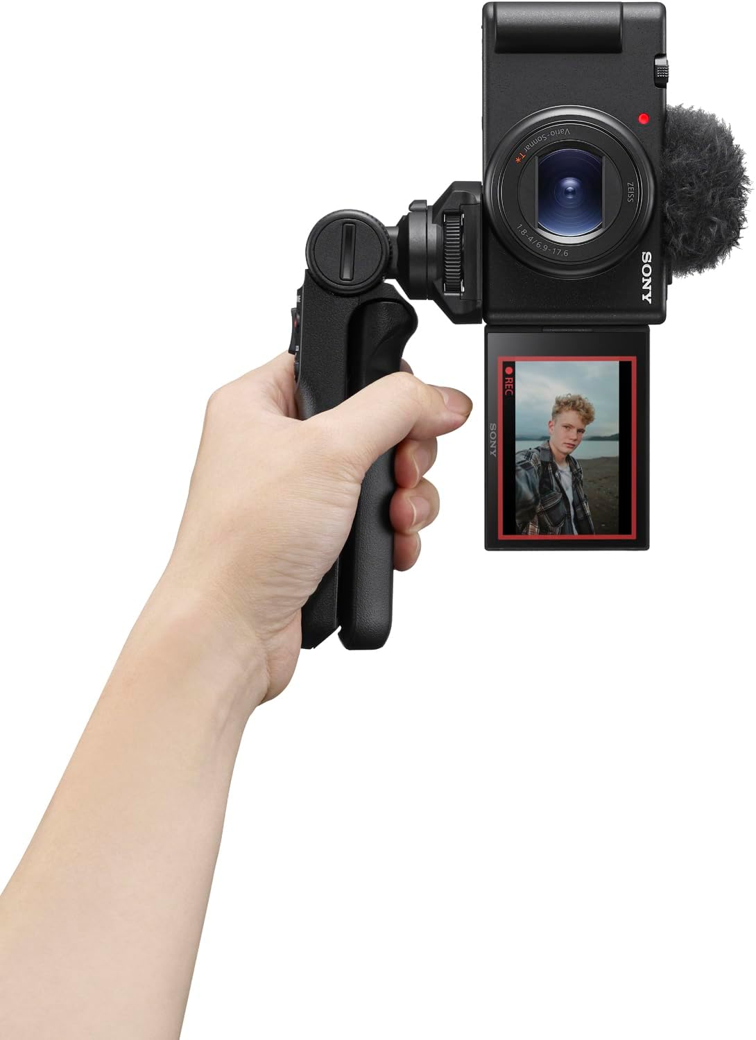 Black 4K Video 20.1MP Vlog Camera with Tripod/Grip, Case, LED, 64GB Card J411