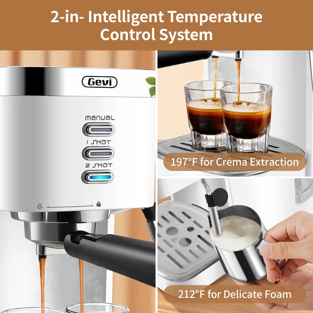 20 Bar Espresso Machine with Milk Frother Wand, 40.58 oz, White Z751611