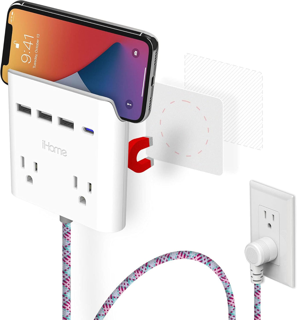 2 Outlet 4-Port USB Wall Charger with 6 Ft Extension Cord Pack of 2 C719206