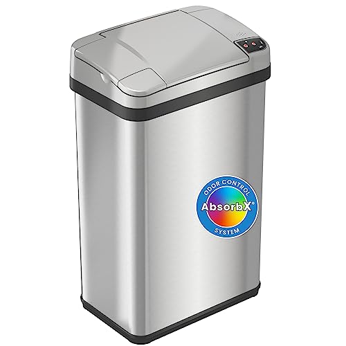 13 Gallon Stainless Steel Trash Can with AC Adapter and Odor Filter Z836