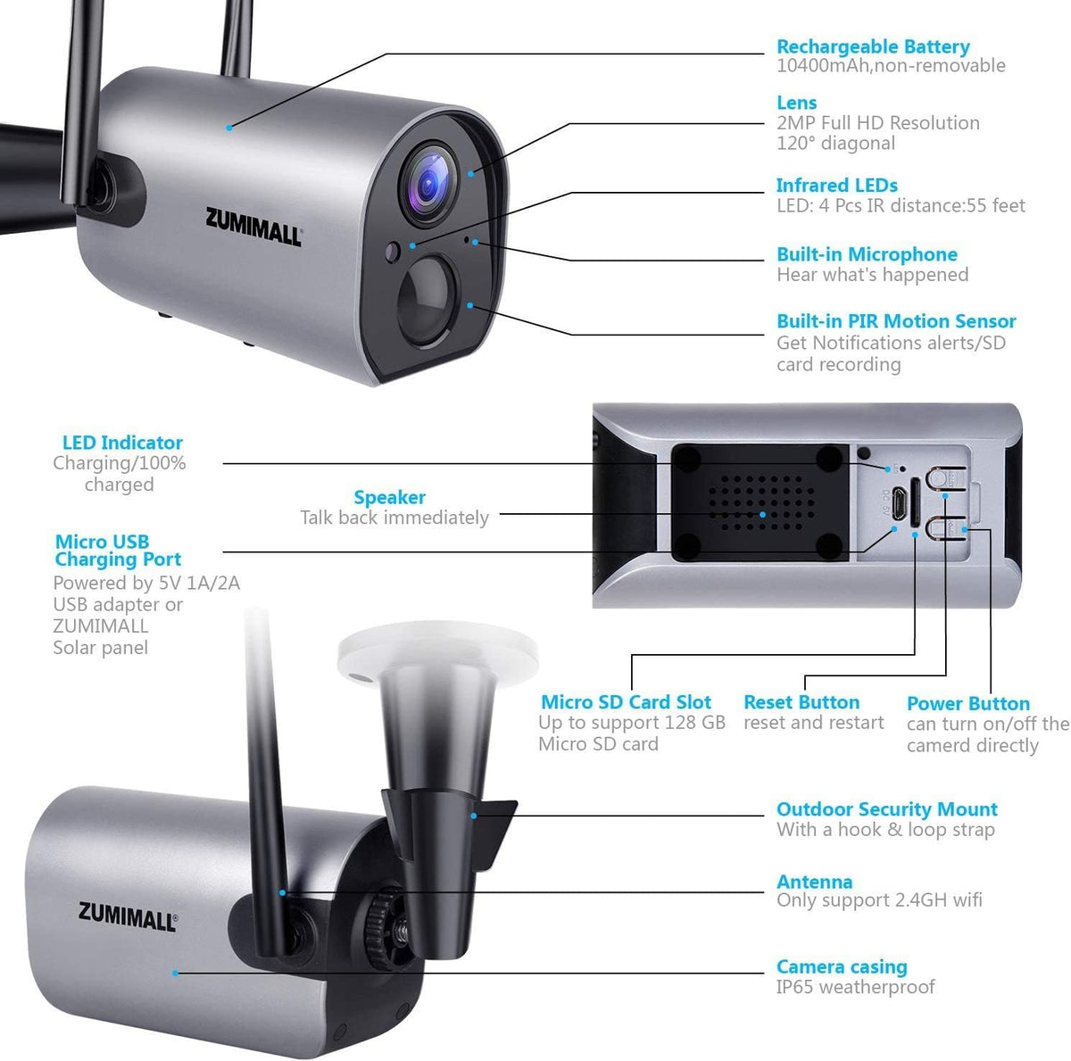Wireless WiFi Security Camera, Rechargeable Battery Powered, 2PCS C4669