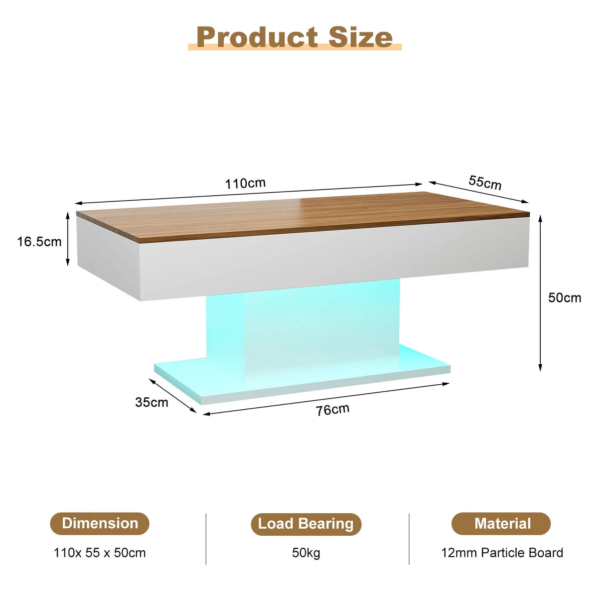 LED Coffee Table with 16 Colors LED Lights O918071